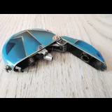 Briquet automatique Thorens circulaire à essence, émail bleu Art déco, années 1930