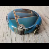 Briquet automatique Thorens circulaire à essence, émail bleu Art déco, années 1930